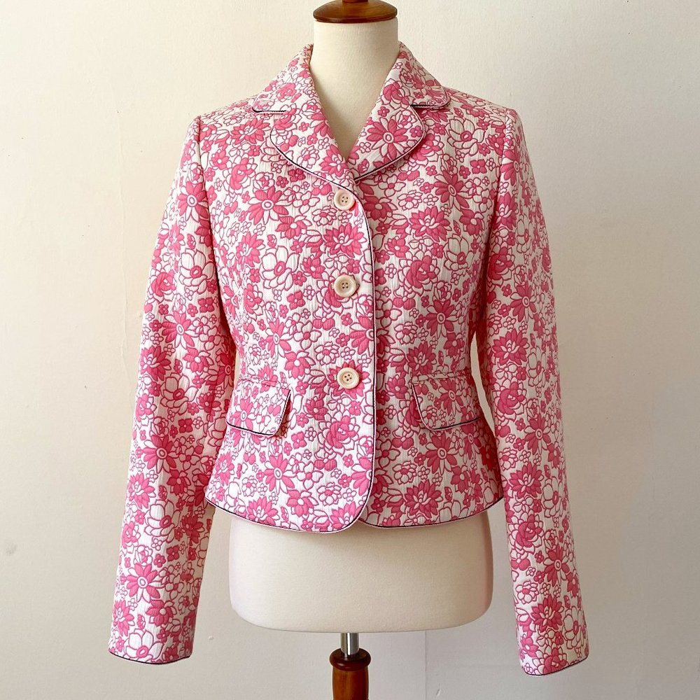 Ann Taylor Loft Pink Retro Flower Print Blazer Jacket size 4